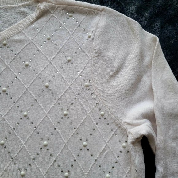 Elle Women's Embellished Diamond Stitch Sweater Soft Cotton Blend, Medium, - Picture 5 of 12